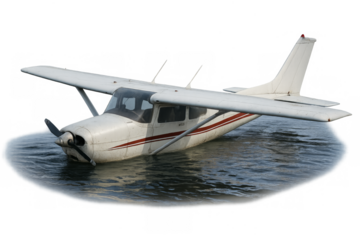 Small plane emergency landing in water sinking
