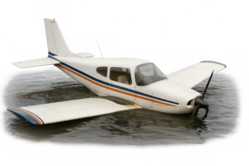 Small airplane submerged in water after crash accident
