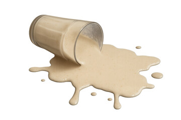 Spilling milk from an overturned glass on a transparent background