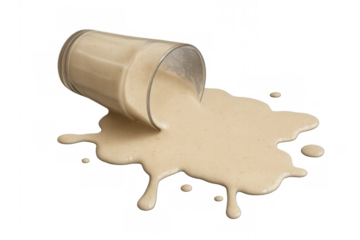 Spilling milk from an overturned glass on a transparent background