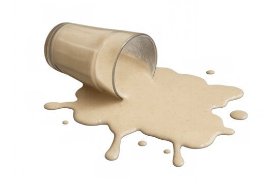 Spilling milk from an overturned glass on a transparent background