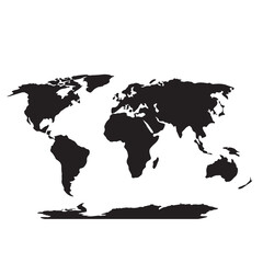 Solid Black Silhouette of World Map &ndash; Isolated Minimal Vector Globe Illustration
