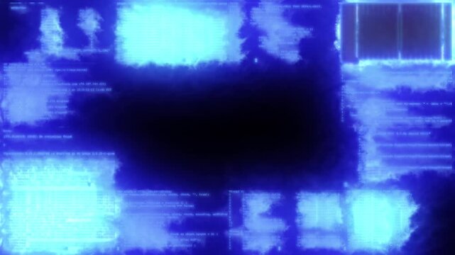 Digital data is dissolving. The blue code turns into a glowing fog on a dark background. A glitch in virtual reality. - Powered by Adobe