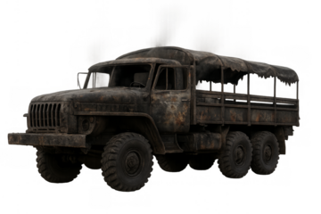 Abandoned rusty military truck showing post apocalyptic transport concept