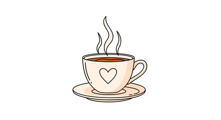 Obraz premium A steaming cup of coffee with a heart design on its surface is depicted on a saucer.