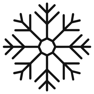 Black Octagonal Snowflake Icon on White Background Keywords: snowflake, icon, winter, cold, snow