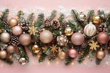 Exquisite Christmas Garland Adorned with Rose Gold Ornaments and Snowflakes for Festive Decor
