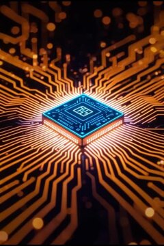 AI microchip with glowing neural networks, AI microchip with glowing neural networks