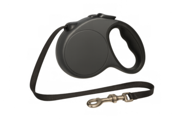 Black retractable dog leash with metal clasp