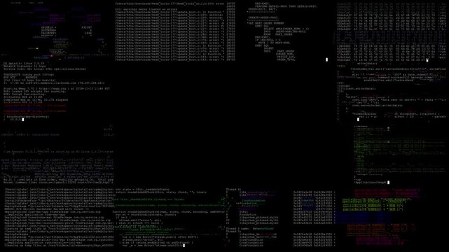 Terminal operation cycle. Real-time code execution with build logs, shell commands, and runtime errors.