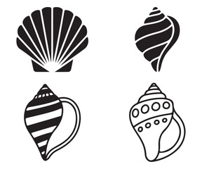 Sea Shell Silhouette Vector Set – Black and White Seashell Icons for Beach, Ocean, and Marine Design