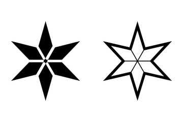 Obraz premium Geometric Six Pointed Star Vector Symbol Design Set Black and Outline Shapes