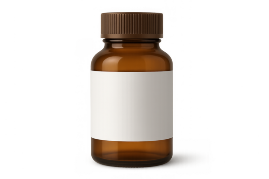 Amber medical bottle blank label transparent background