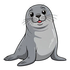 Gray Seal Puppy with Transparent Background, Cartoon Illustration for Digital Media