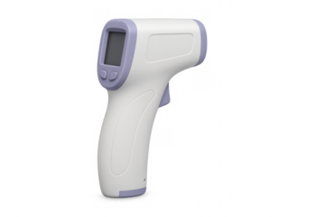 Infrared digital thermometer measuring body temperature, transparent background