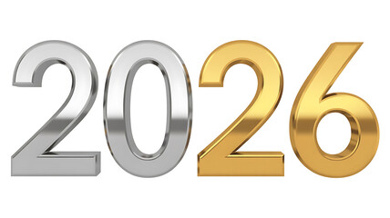 Metallic numbers '2026' displayed in silver and gold, representing a future year and celebration.
