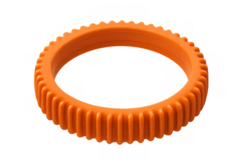 Orange plastic ribbed focusing ring on transparent background
