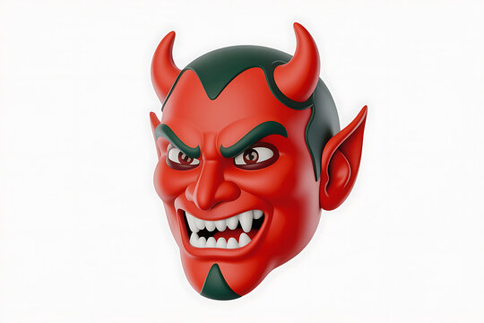 Fiery red devil head with sharp horns and menacing eyes, embodying mischief and dark energy.