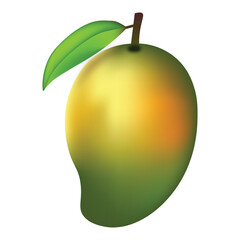 Fresh Ripe Mangoes with Leaves - ripe Green yellow mango with green leave, isolated on a white background, showcasing tropical fruit freshness and vibrancy