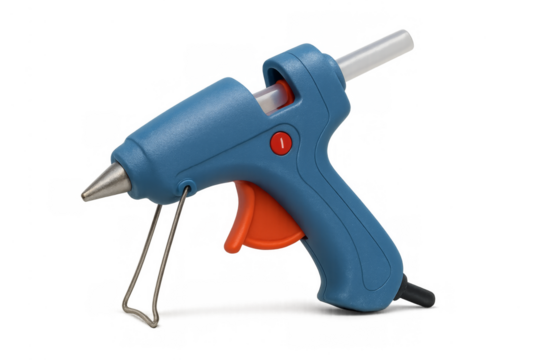 Blue hot glue gun with transparent background