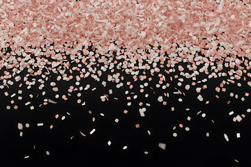 Falling confetti creates a celebratory, shimmering cascade against a dark, textured background.