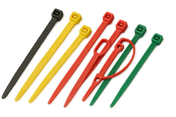 Obraz premium Colorful plastic cable ties on transparent background