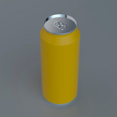 YELLOW CAN OF ENERGY DRINK, JUICE, SODA, BEER OR TONIC DRINK ON ISOLATED WHITE BACKGROUND