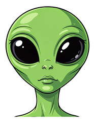 Green Alien Head with Large Eyes, Transparent Background, Digital Illustration for Web Design