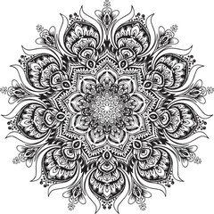 Black and White Mehndi Design Vector | Intricate Henna Art Illustration