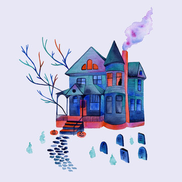 illustration of a house in the forest