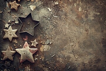 Festive Rusty Backdrop with Star Cookie Cutters and Sprinkles, Retro Toned Baking Inspiration