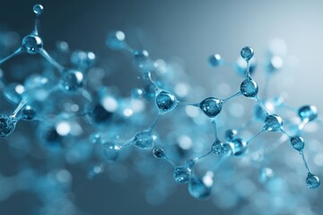 Blue Abstract Molecular Structure With Connected Atoms And Bonds For Scientific Visualization