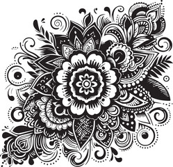 Black and White Mehndi Design Vector | Intricate Henna Art Illustration