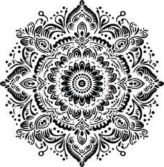 Black and White Mehndi Design Vector | Intricate Henna Art Illustration