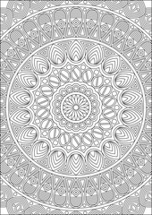 Adult Mandala Coloring Page for Anti Stress Relief Line Art Mindful Color Activity Vector