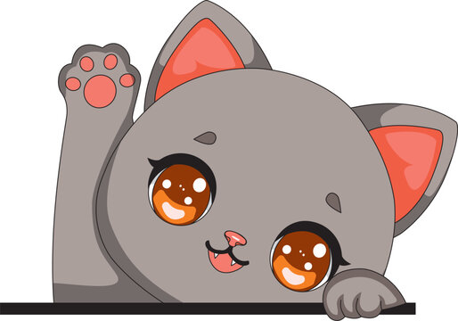 Gray Cat Happy Kitten Peeking Cat Kitty Cartoon Head Animal Vector