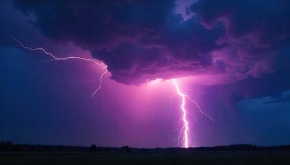 Dramatic Lightning Bolt Striking Dark Stormy Sky High-Resolution Nature Image Perfect for Power, Weather, and Energy Projects