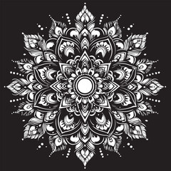 Black and White Mehndi Design Vector | Intricate Henna Art Illustration