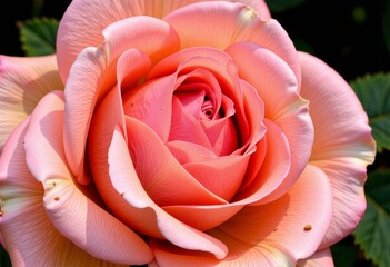 Vibrant macro photograph of a fully bloomed pink rose displaying intricate patterns and subtle color gradients with delicate petals against a dark blurred background