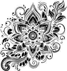Black and White Mehndi Design Vector | Intricate Henna Art Illustration
