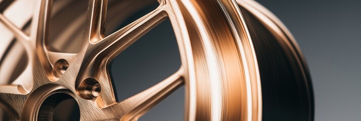 Forged aluminum wheel rim in satin bronze finish, minimalist product photography, design focus