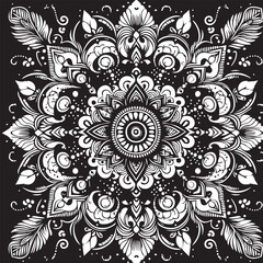 Black and White Mehndi Design Vector | Intricate Henna Art Illustration