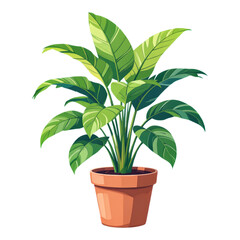 Green Tropical Plant in Terracotta Pot, Clear Background, Vector Illustration for Web Design