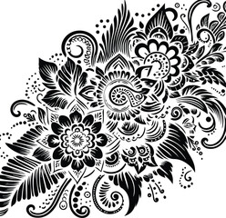 Black and White Mehndi Design Vector | Intricate Henna Art Illustration