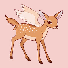 Whimsical Winged Bambi Deer Illustration on Pink Background