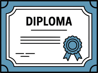 Blue Diploma Award Certificate with Ribbon of Achievement Linear Style for Graduation or Courses