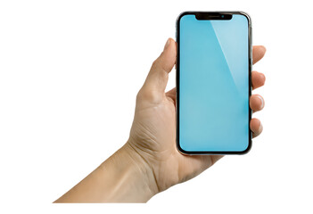 Hand Holding Glossy Blue Smartphone on Transparent Background, Modern Tech Asset