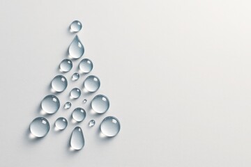Christmas tree made of water drops on soft background with clean space for text eco festive concept for wellness health business and holiday marketing