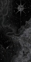 Abstract cosmic star map illustration with glowing patterns on dark background.