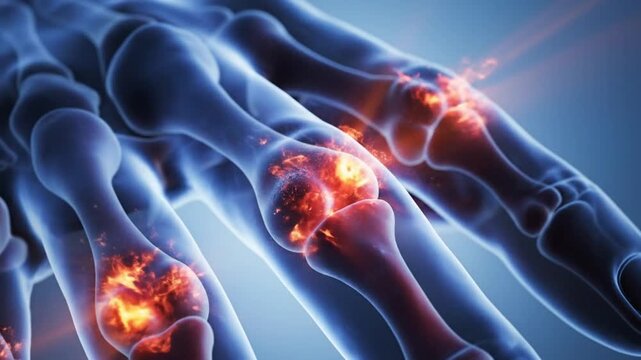 Human Hand Bones with Inflamed Joints and Arthritis Pain.